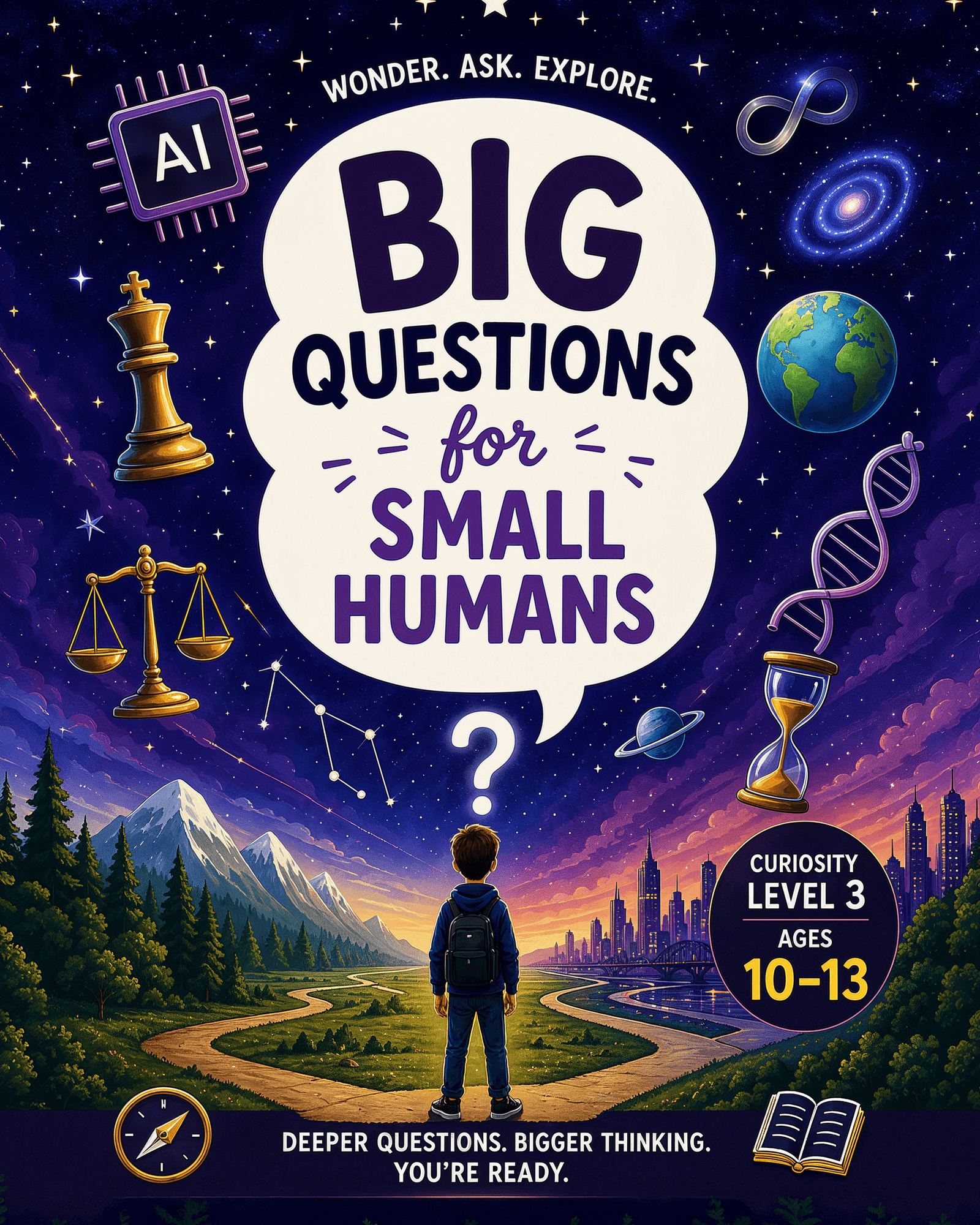 Cover of BIG QUESTIONS for SMALL HUMANS: 50 Big Questions & Bigger Thinking (Ages 10-13)